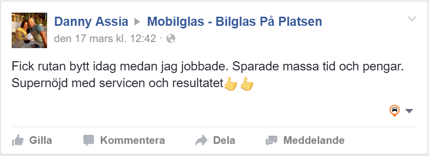 Fick rutan bytt idag medan jag jobbade. Sparade massa tid och pengar. /Danny Assia